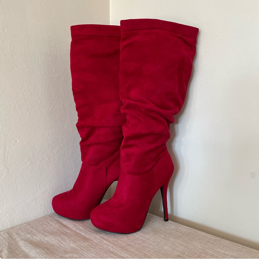 Elegant Red Heeled Boots for Women
